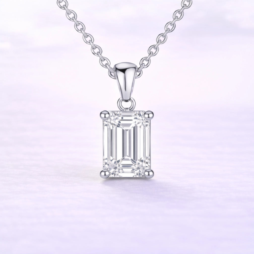 1ct Emerald Cut Lab Diamond Pendant in 14k White Gold