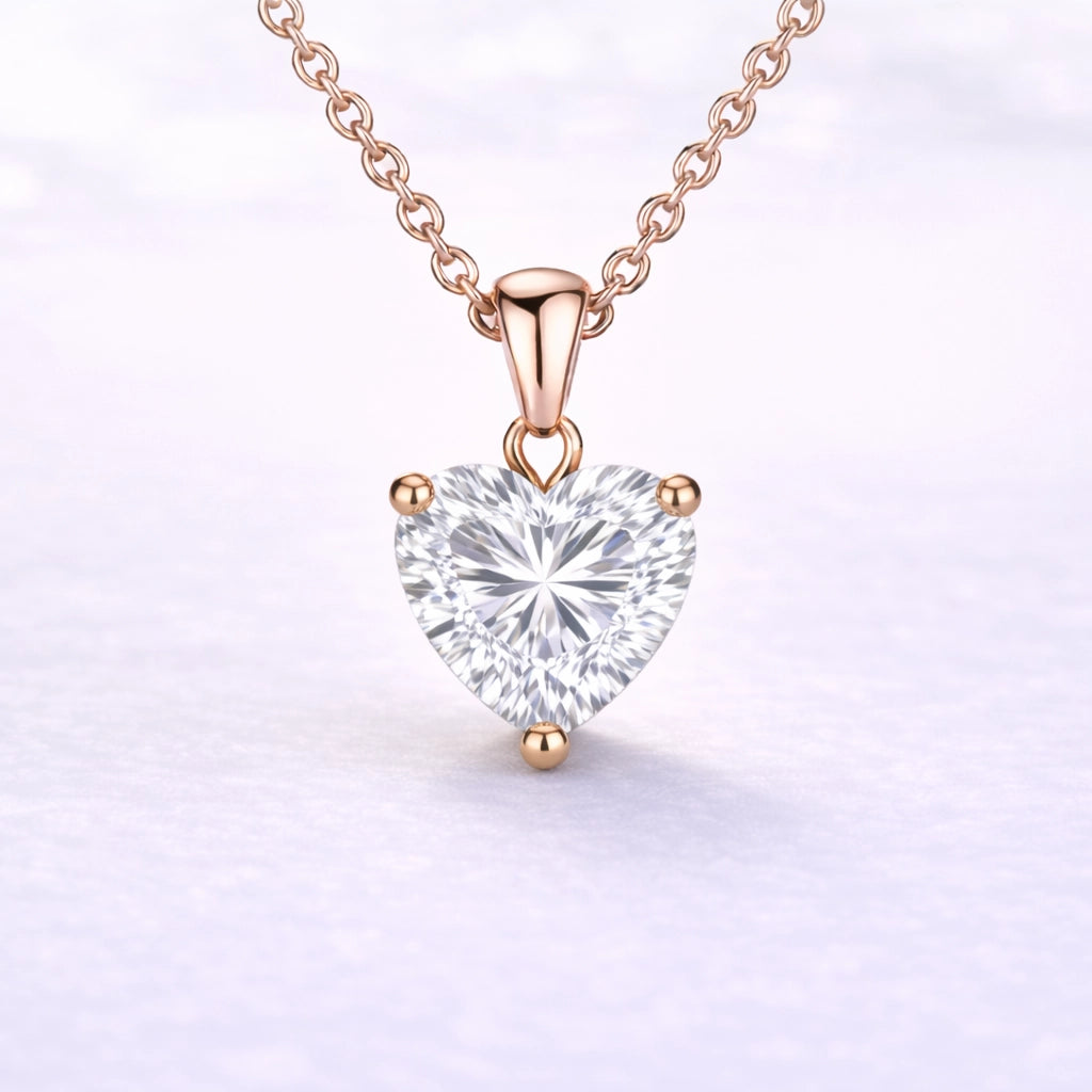 1ct Heart Cut Lab Diamond Pendant in 14k Rose Gold