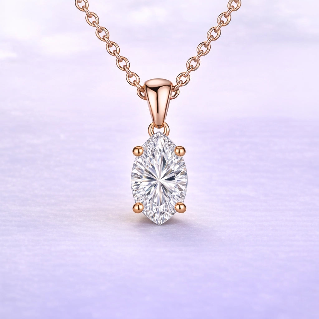 1ct Marquise Cut Lab Diamond Pendant in 14k Rose Gold