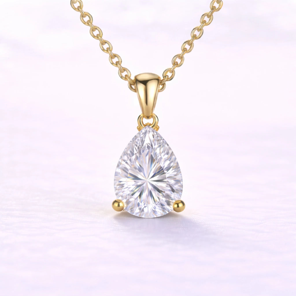 1ct Pear Cut Lab Diamond Pendant in 14k Yellow Gold