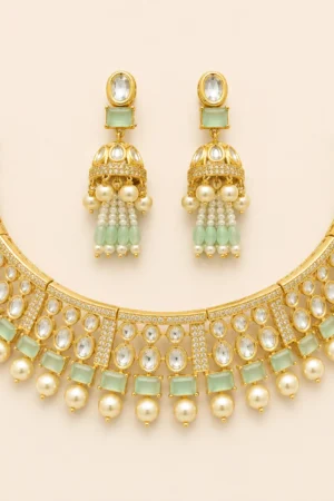 Golden Mint Pearl Jhumka