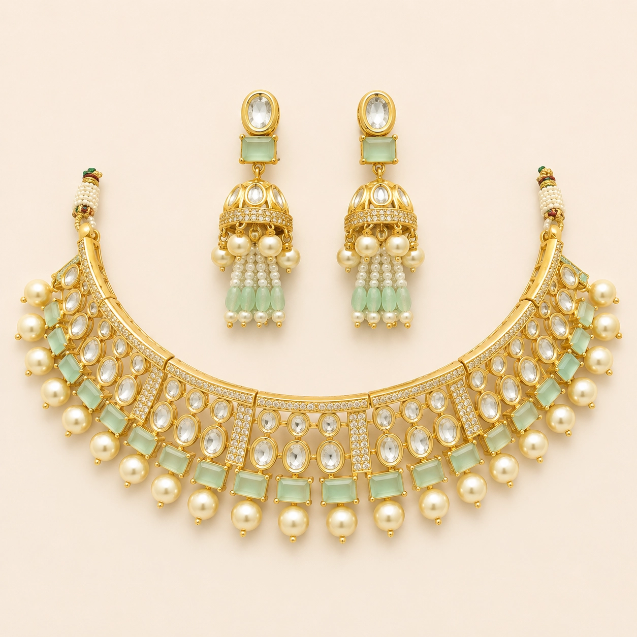 Golden Mint Pearl Jhumka