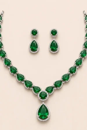 Silver Emerald Teardrop Set
