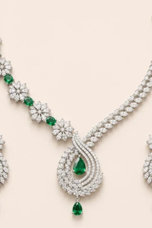 Silver Emerald Loop Set