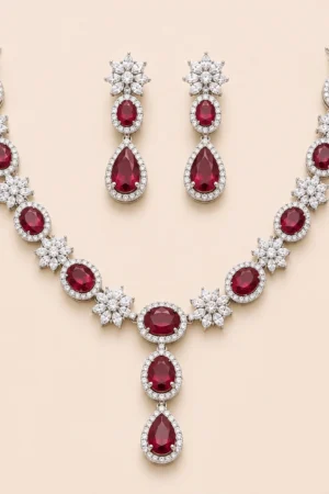 Silver Ruby Teardrop Set