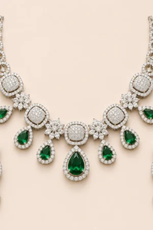 Silver Emerald Teardrop Set