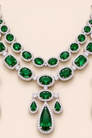 Silver Crown Emerald Set
