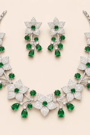 Silver Emerald Flower Set
