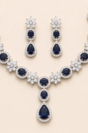 Silver Sapphire Teardrop Set