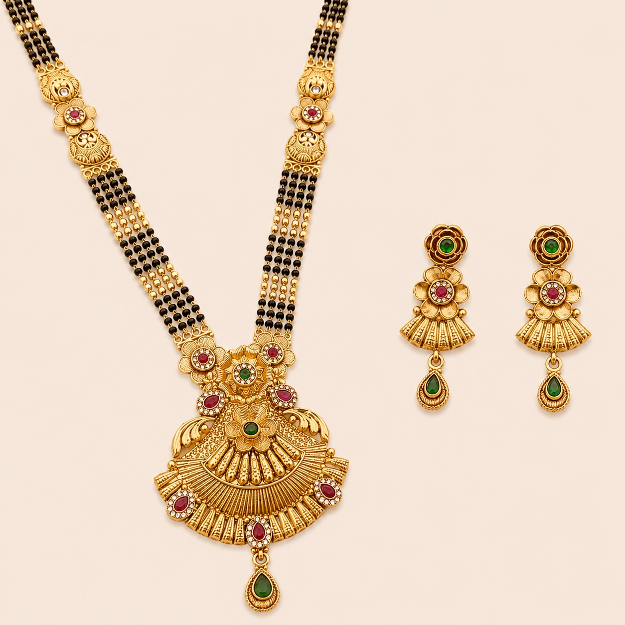 Golden Fan Mangalsutra Set