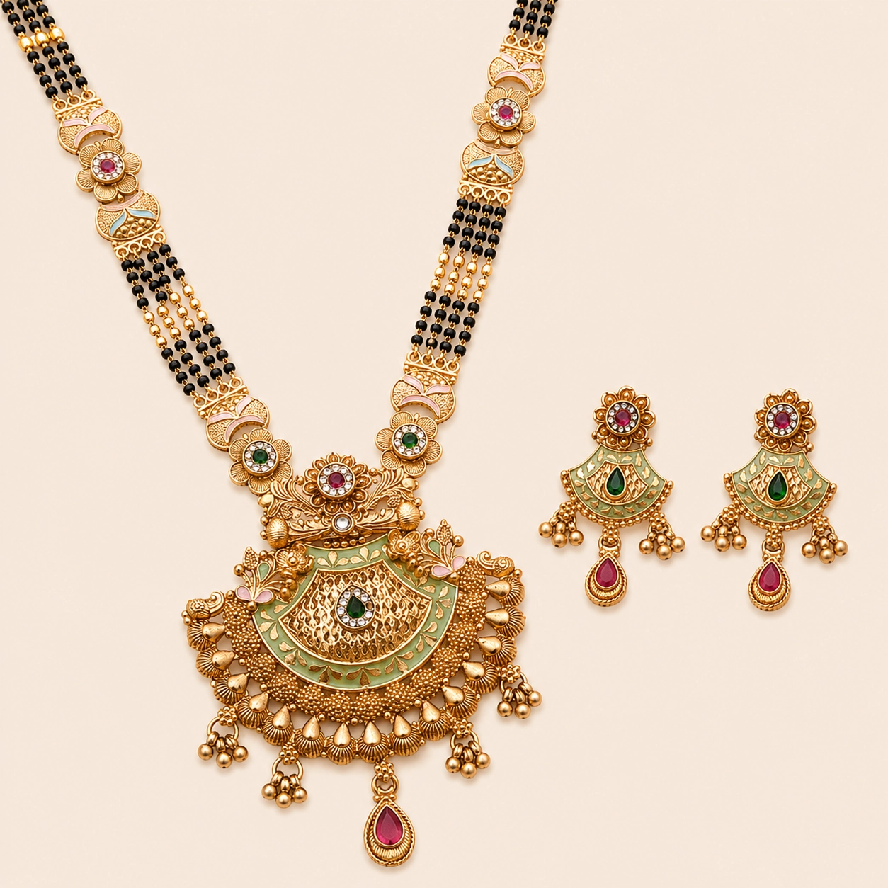 Vintage Emerald Mangalsutra Set
