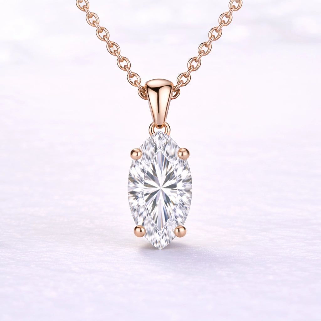 2ct Marquise Cut Lab Diamond Pendant in 14k Rose Gold