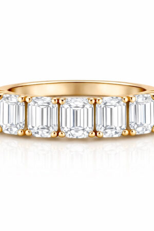 Emerald Diamond Seven Stone Band Rose Gold