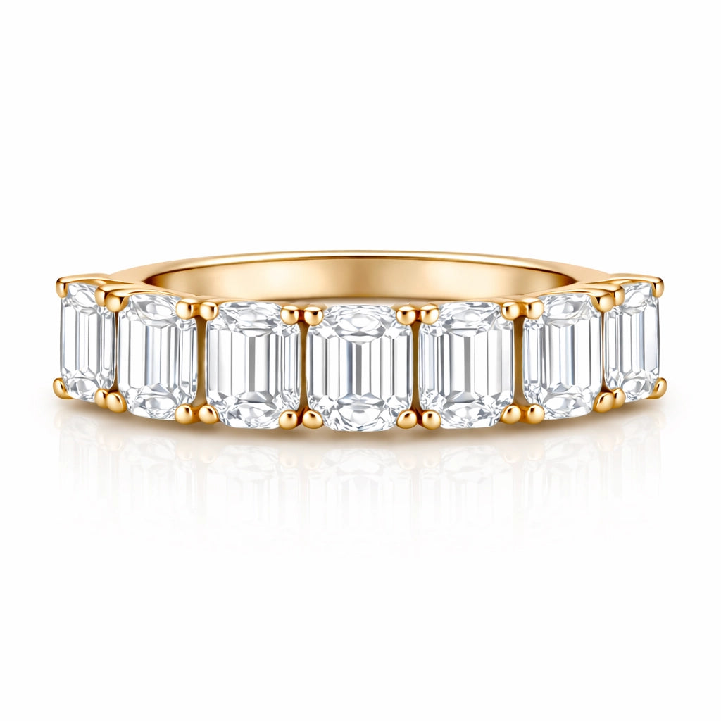 Emerald Diamond Seven Stone Band Rose Gold