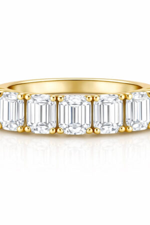 Emerald Diamond Seven Stone Band Yellow Gold