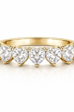 Heart Shape Diamond Seven Stone Band Yellow Gold
