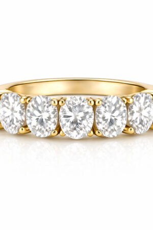 Oval Diamond Seven Stone Band Yellow Gold