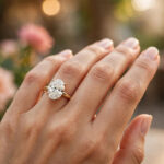 Oval diamond solitaire engagement ring on hand — I Love Jewelry