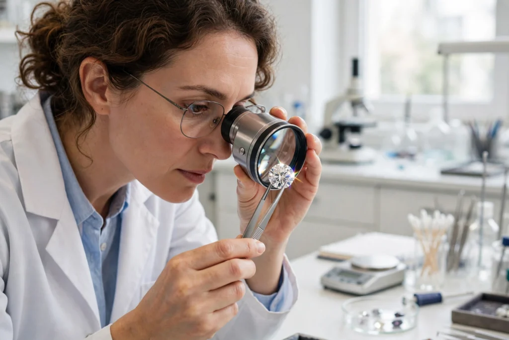 Are lab grown diamonds real - gemologist examining diamond