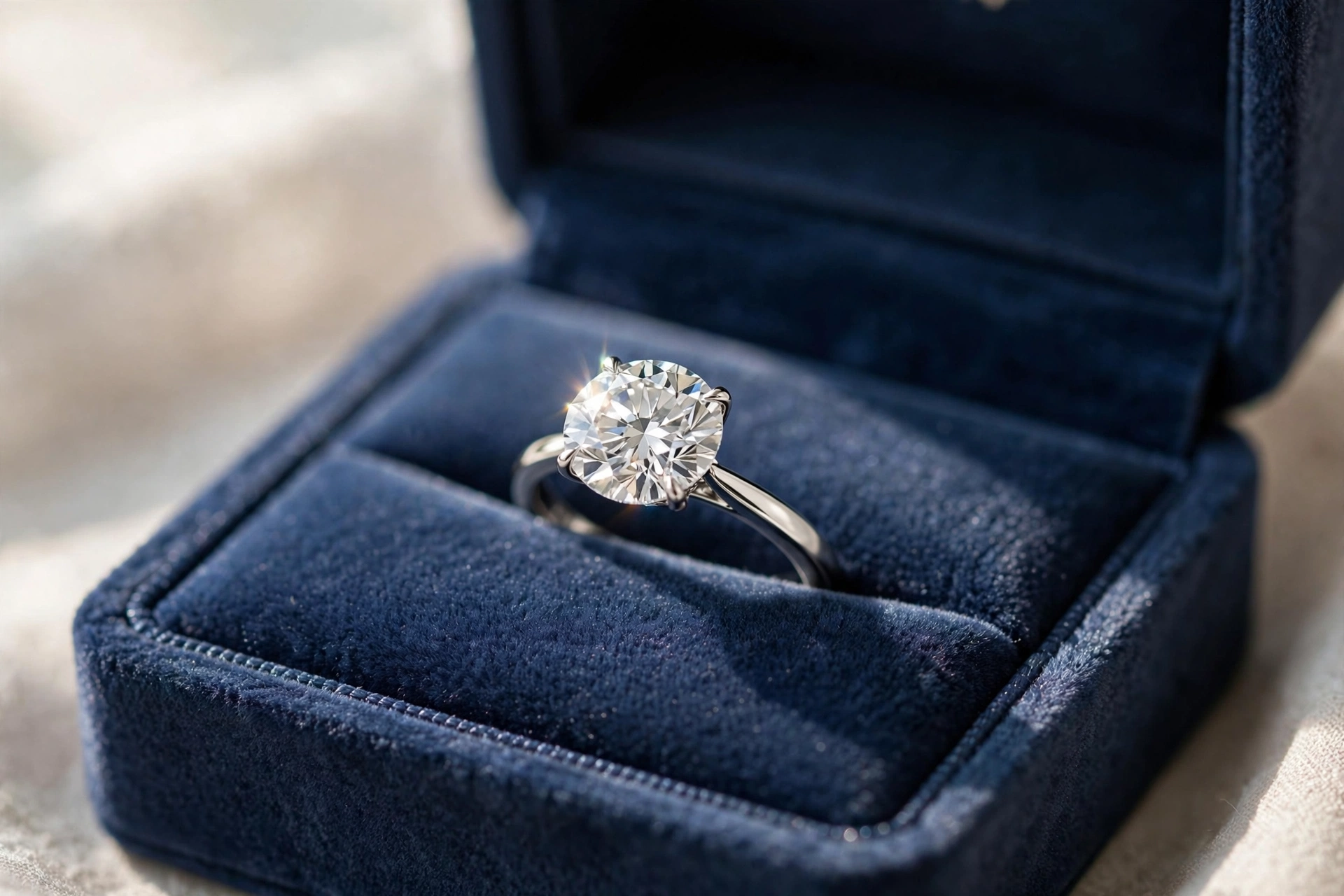 Lab grown diamond engagement ring in luxury box