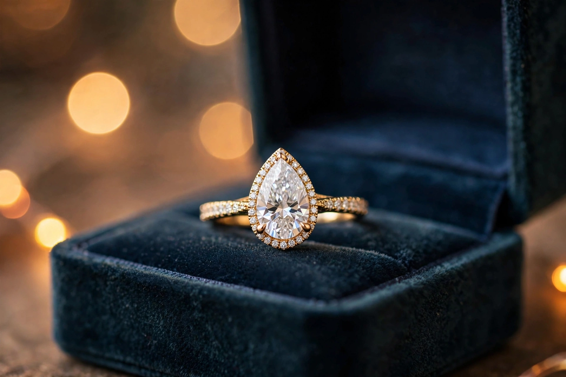 Moissanite engagement ring on gift box
